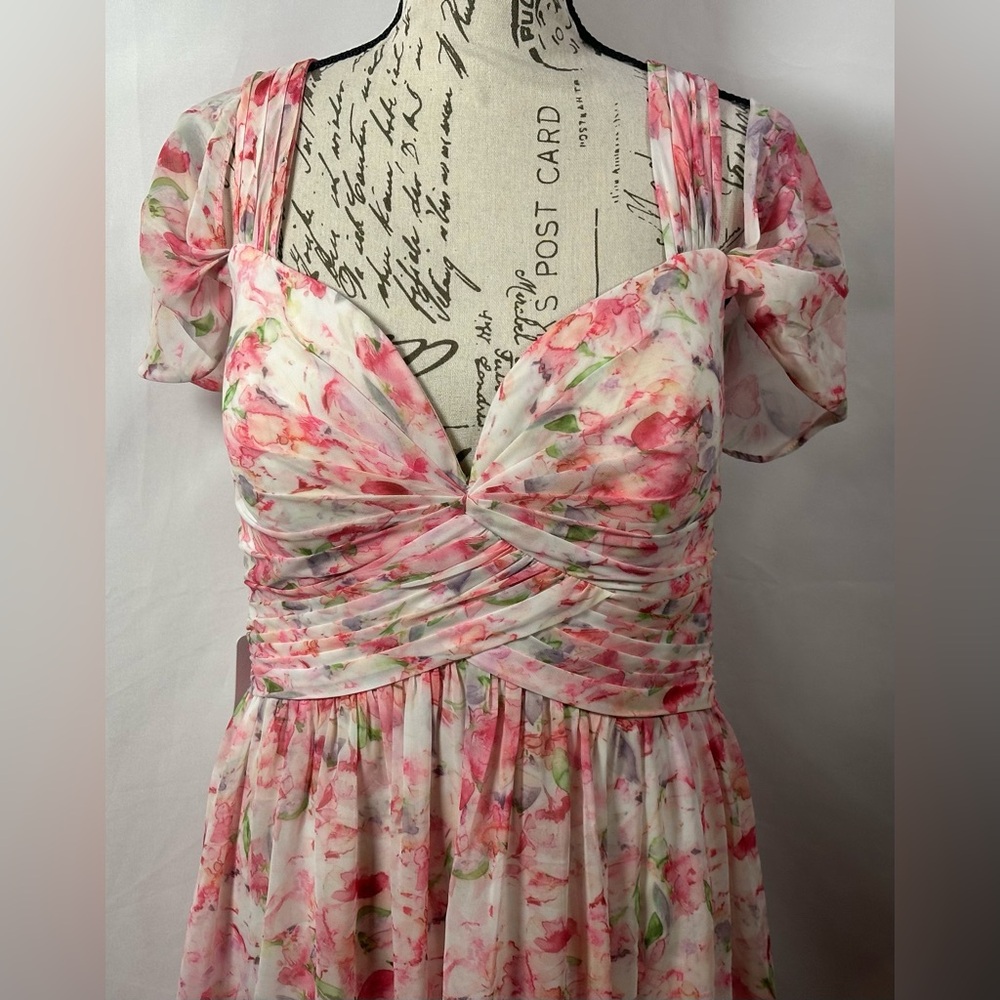 💐 💜Omari  Abstract Watercolor Floral A-Line Chiffon Dress💐 - Picture 10 of 11